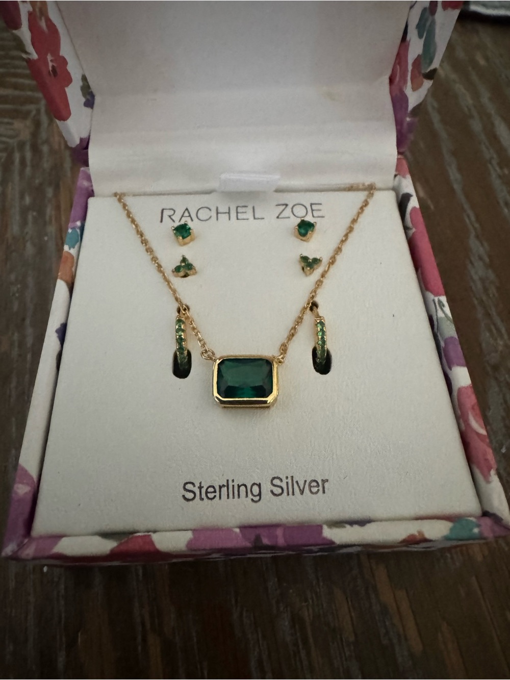 Rachel Zoe Gold-Tone Necklace with Emerald Green Stones